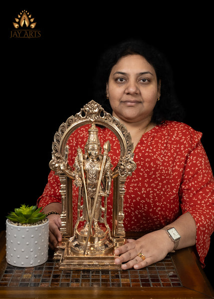 15" Temple Style Bronze Murugan with Shakti Vel and Staff Intricately Detailed