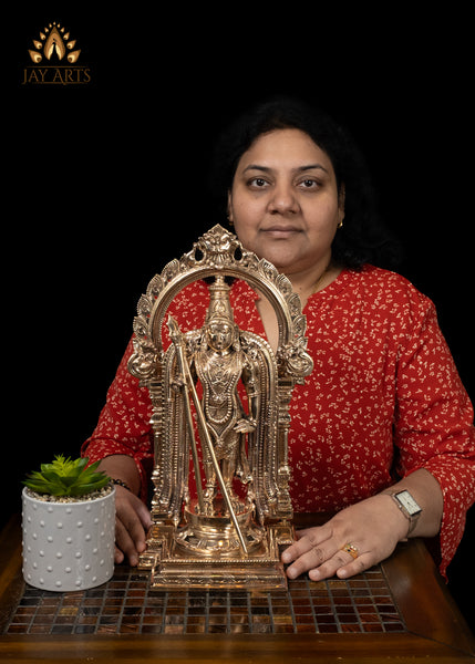 15" Bronze Murugan Swamimalai Temple Style with Staff and Ornate Arch