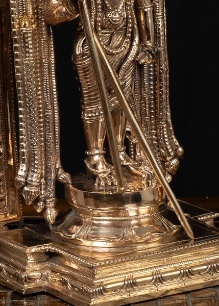 15" Bronze Murugan Swamimalai Temple Style with Staff and Ornate Arch