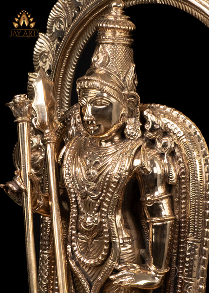 15" Bronze Murugan Swamimalai Temple Style with Staff and Ornate Arch