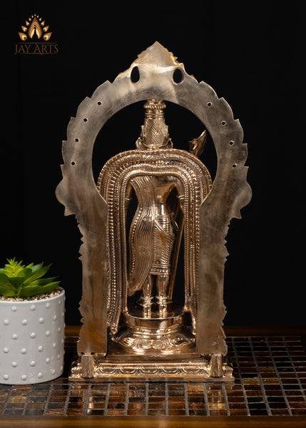 15" Bronze Murugan Swamimalai Temple Style with Staff and Ornate Arch