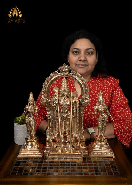 15" Finely Detailed Murugan with Prabhavali and Consorts Valli & Deivanai Traditional Set