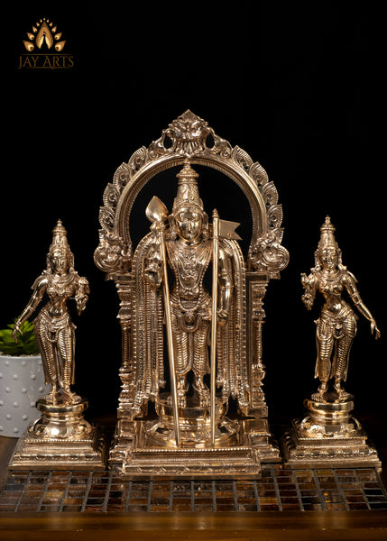 15" Finely Detailed Murugan with Prabhavali and Consorts Valli & Deivanai Traditional Set