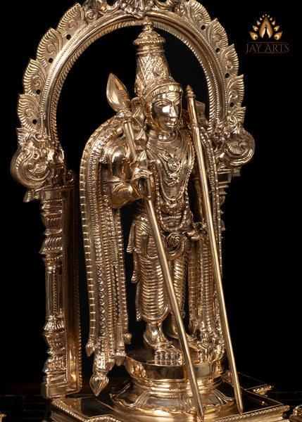 15" Finely Detailed Murugan with Prabhavali and Consorts Valli & Deivanai Traditional Set