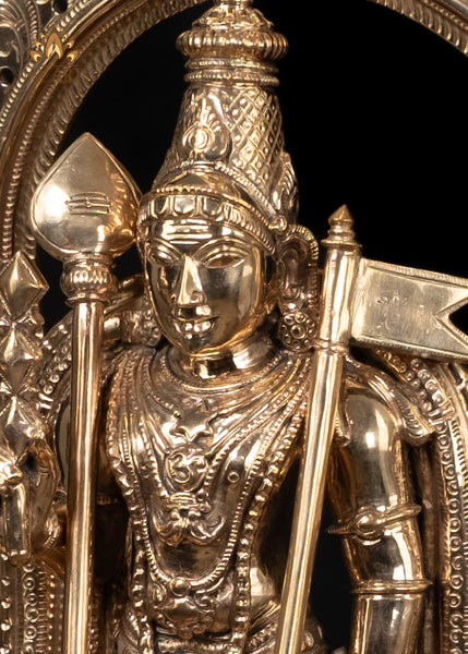 15" Finely Detailed Murugan with Prabhavali and Consorts Valli & Deivanai Traditional Set