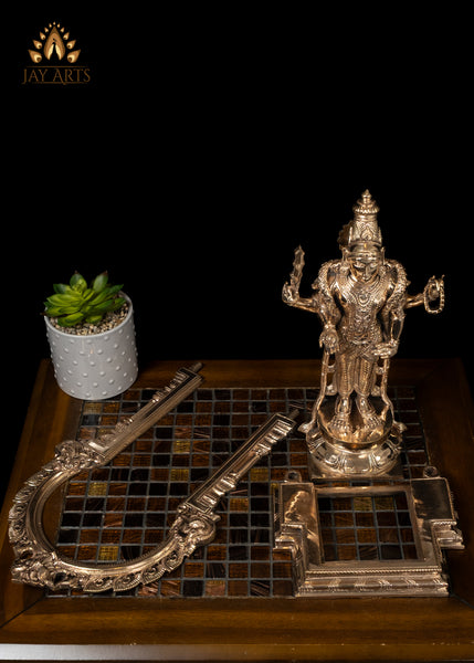 15" Temple Style Bronze Murugan with Shakti Vel and Staff Intricately Detailed