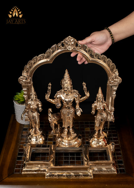 16" Panchaloha Bronze Murugan with Valli Deivanai and Peacock – Temple Style Set