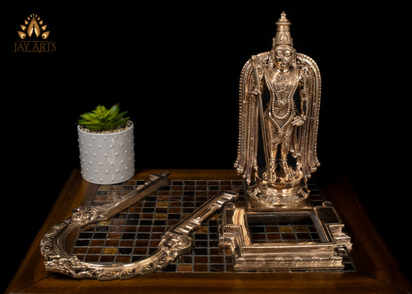 15" Bronze Murugan Swamimalai Temple Style with Staff and Ornate Arch