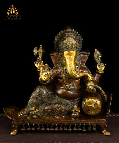 16" Lord Ganesh seated on a Chowki with Ghungroos