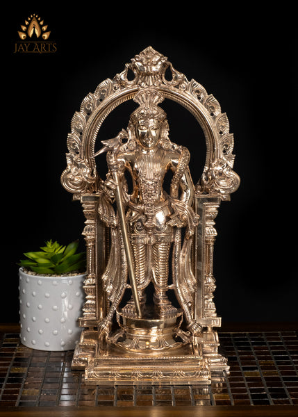 15" Exquisitely Detailed Bronze Murugan in Divine King Form with Ornate Arch