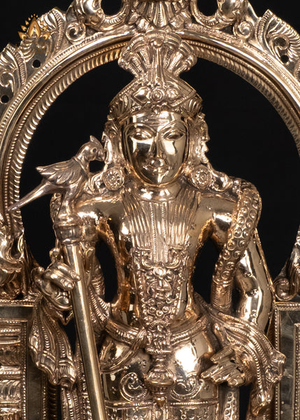 15" Exquisitely Detailed Bronze Murugan in Divine King Form with Ornate Arch