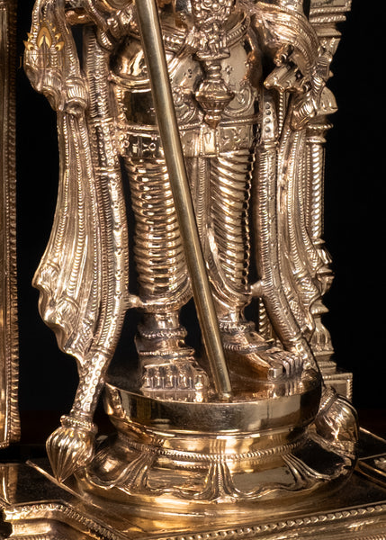 15" Exquisitely Detailed Bronze Murugan in Divine King Form with Ornate Arch