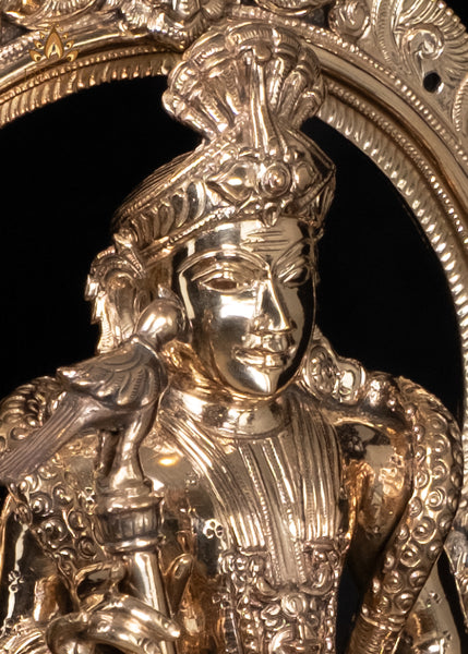 15" Exquisitely Detailed Bronze Murugan in Divine King Form with Ornate Arch