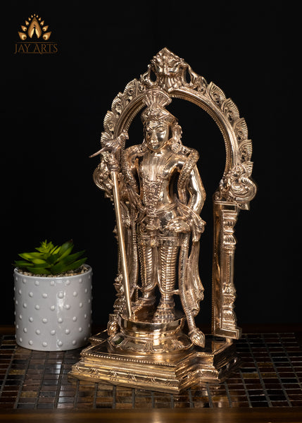 15" Exquisitely Detailed Bronze Murugan in Divine King Form with Ornate Arch