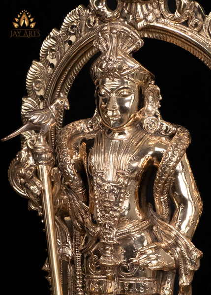 15" Exquisitely Detailed Bronze Murugan in Divine King Form with Ornate Arch