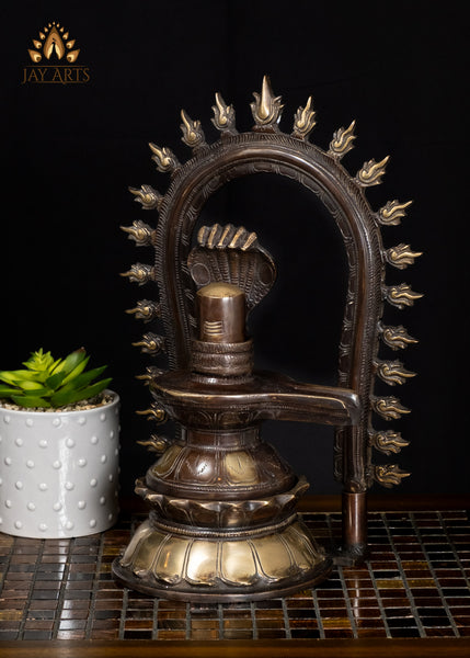 14" Brass Shiva Lingam Statue with Serpent in Dual-Tone Finish