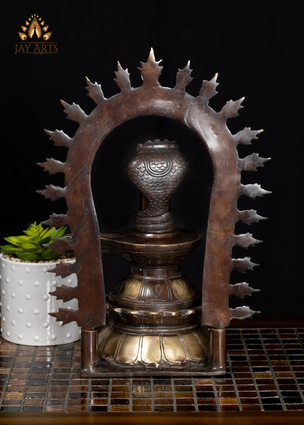 14" Brass Shiva Lingam Statue with Serpent in Dual-Tone Finish