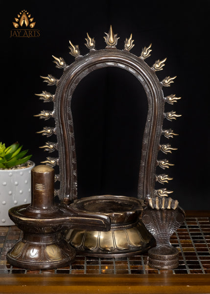 14" Brass Shiva Lingam Statue with Serpent in Dual-Tone Finish