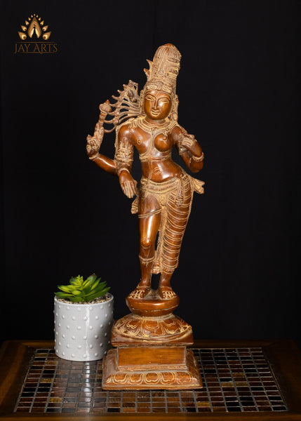 20" Ardhanarishvara Brass Statue in an Elegant Antique Brown Patina