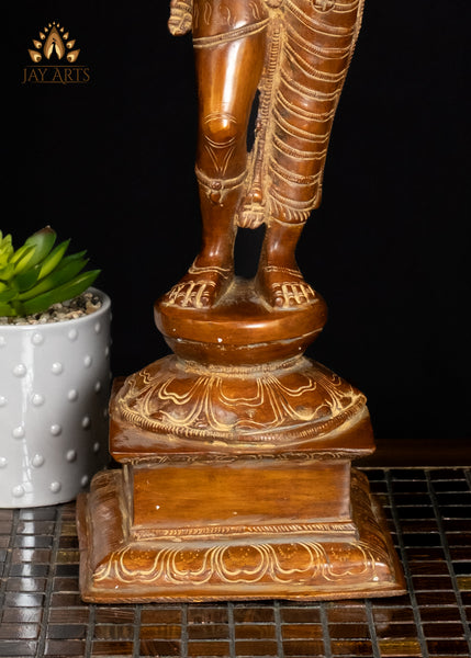 20" Ardhanarishvara Brass Statue in an Elegant Antique Brown Patina
