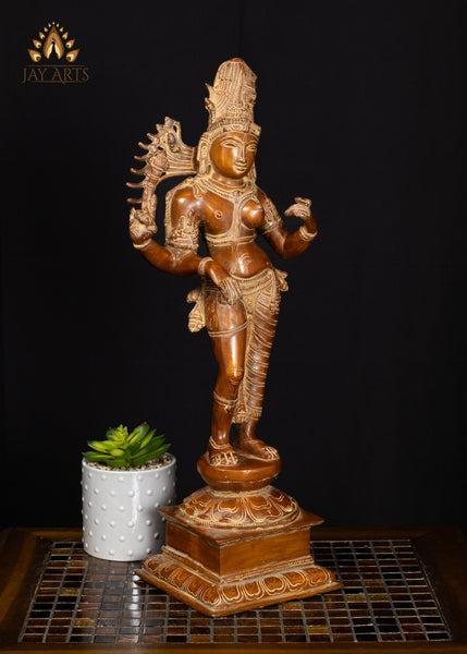 20" Ardhanarishvara Brass Statue in an Elegant Antique Brown Patina