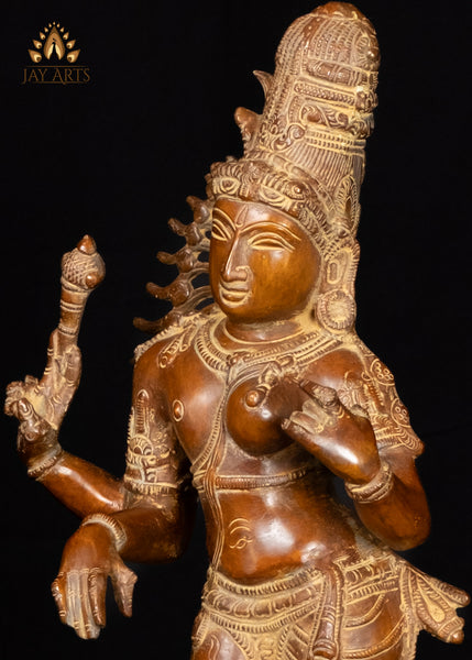 20" Ardhanarishvara Brass Statue in an Elegant Antique Brown Patina