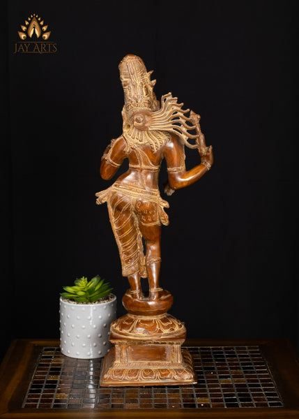 20" Ardhanarishvara Brass Statue in an Elegant Antique Brown Patina