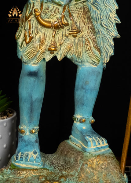 21" Brass Standing Neelakandan Shiva Statue with Tall Trident and Blue Patina Finish