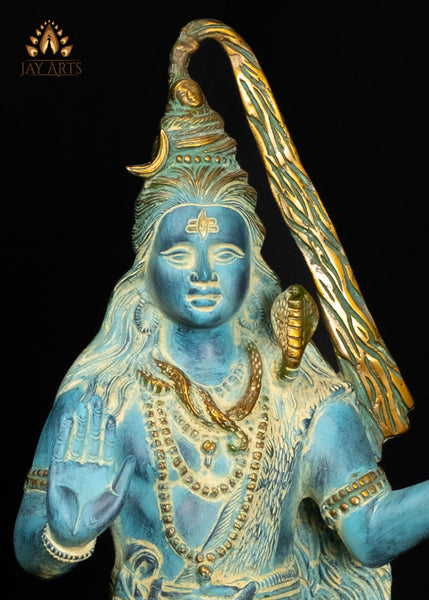 21" Brass Standing Neelakandan Shiva Statue with Tall Trident and Blue Patina Finish
