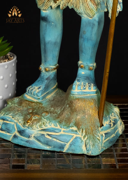 21" Brass Standing Neelakandan Shiva Statue with Tall Trident and Blue Patina Finish