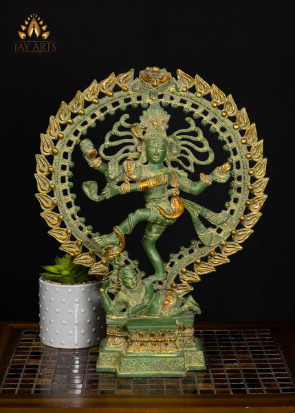 17" Brass Nataraja Statue with Impeccable Details and Green Patina