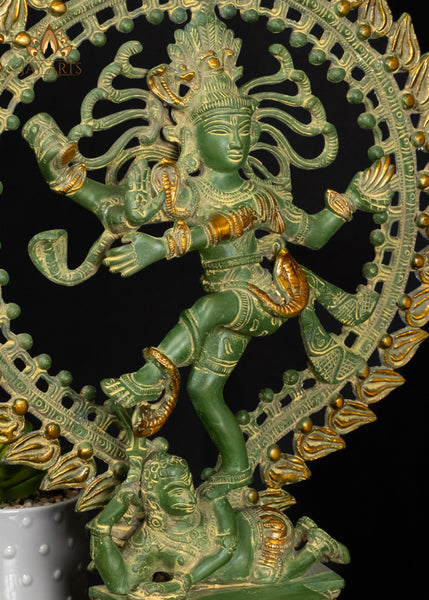 17" Brass Nataraja Statue with Impeccable Details and Green Patina