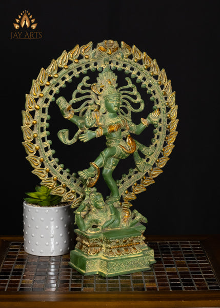 17" Brass Nataraja Statue with Impeccable Details and Green Patina