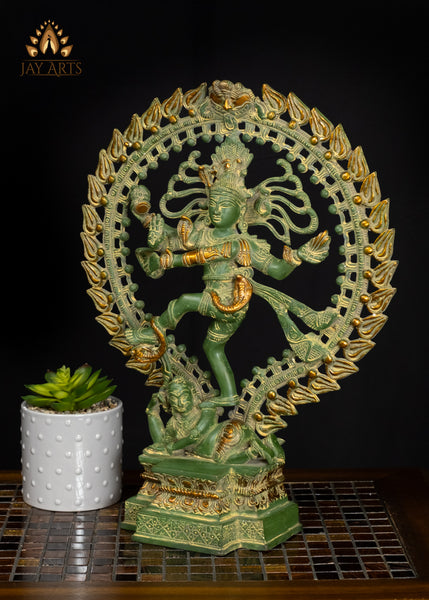 17" Brass Nataraja Statue with Impeccable Details and Green Patina
