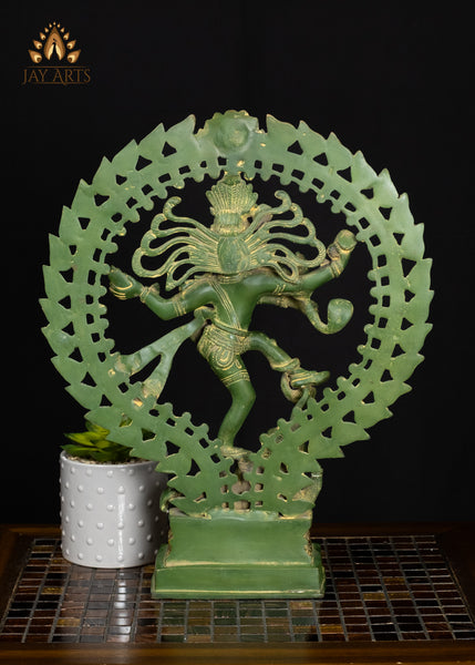 17" Brass Nataraja Statue with Impeccable Details and Green Patina