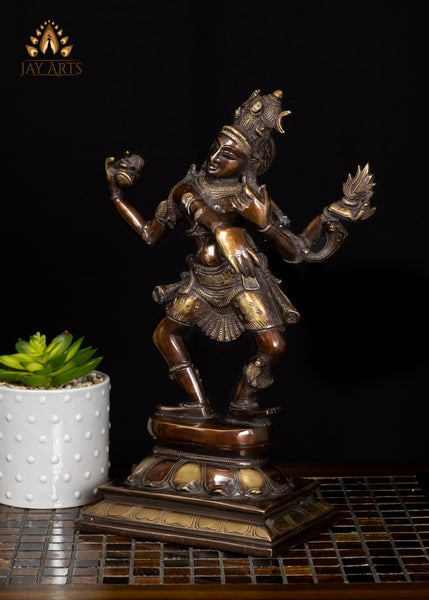 13" Brass Dancing Shiva Statue – One of the 108 Dance Poses, Brown Patina Finish