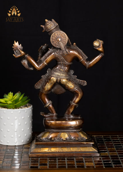 13" Brass Dancing Shiva Statue – One of the 108 Dance Poses, Brown Patina Finish