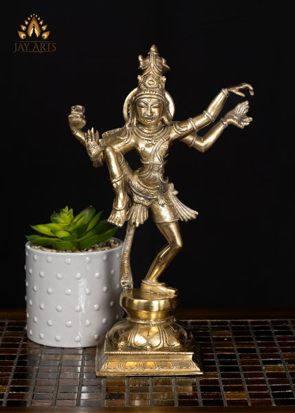 12" Brass Shiva Statue in a Raised-Knee Pose Cosmic Dance Divine Art