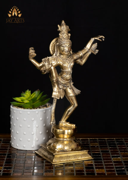 12" Brass Shiva Statue in a Raised-Knee Pose Cosmic Dance Divine Art