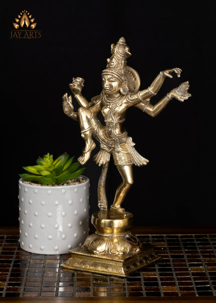 12" Brass Shiva Statue in a Raised-Knee Pose Cosmic Dance Divine Art