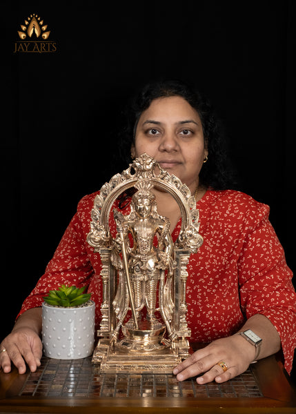 15" Exquisitely Detailed Bronze Murugan in Divine King Form with Ornate Arch