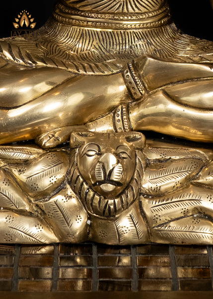 15" Brass Lord Shiva Seated on Tiger Pedestal with Trident Divine Hindu Statue
