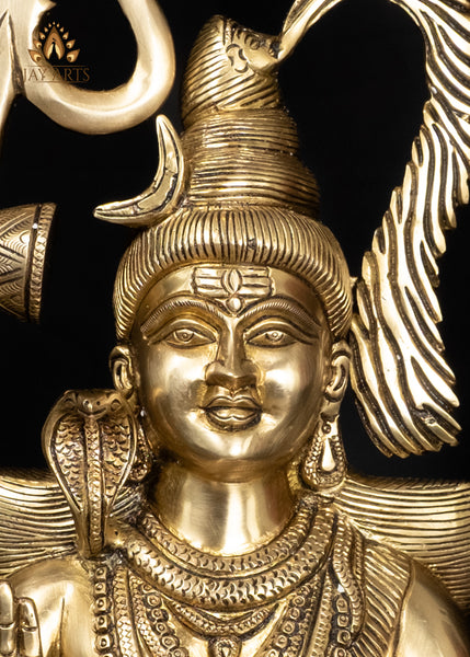 15" Brass Lord Shiva Seated on Tiger Pedestal with Trident Divine Hindu Statue