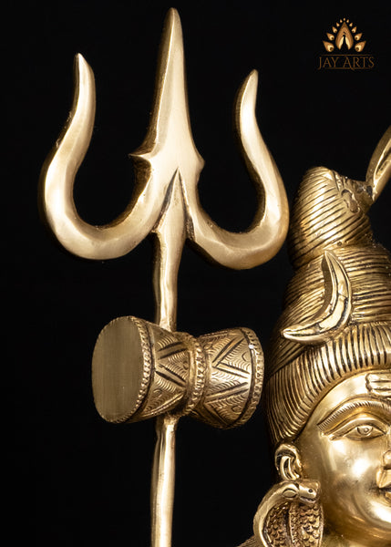 15" Brass Lord Shiva Seated on Tiger Pedestal with Trident Divine Hindu Statue