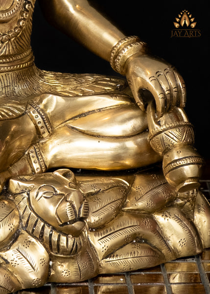 15" Brass Lord Shiva Seated on Tiger Pedestal with Trident Divine Hindu Statue