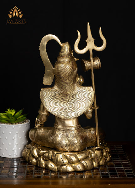 15" Brass Lord Shiva Seated on Tiger Pedestal with Trident Divine Hindu Statue