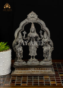 Bhagwan Vishnu with Goddess Lakshmi and Bhumadevi 10" Brass Statue