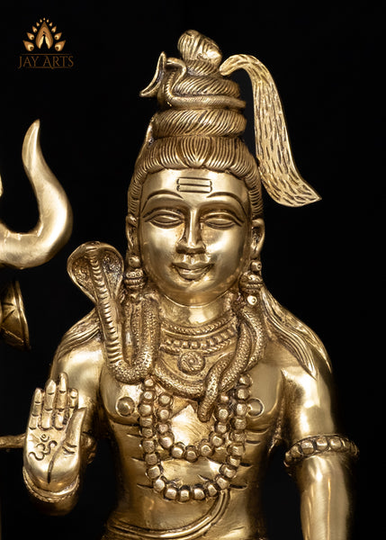 10" Brass Lord Shiva Sitting on Tiger Head with Shiva Lingam and Nandi