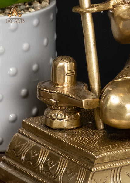 10" Brass Lord Shiva Sitting on Tiger Head with Shiva Lingam and Nandi