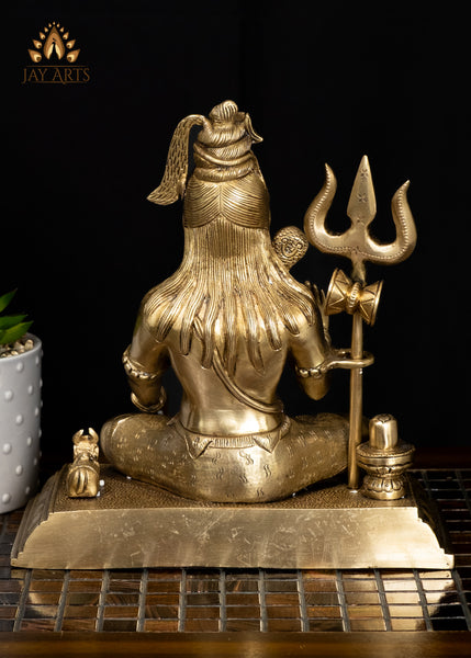 10" Brass Lord Shiva Sitting on Tiger Head with Shiva Lingam and Nandi